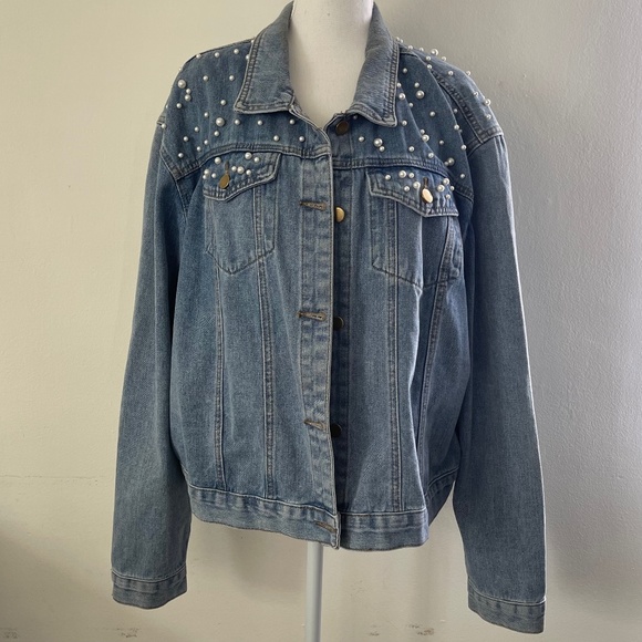VENUS Jackets & Blazers - Denim Jacket ~ Pearl Embellishments ~ Boutique ~ Size 2X ~ PLUS Size
